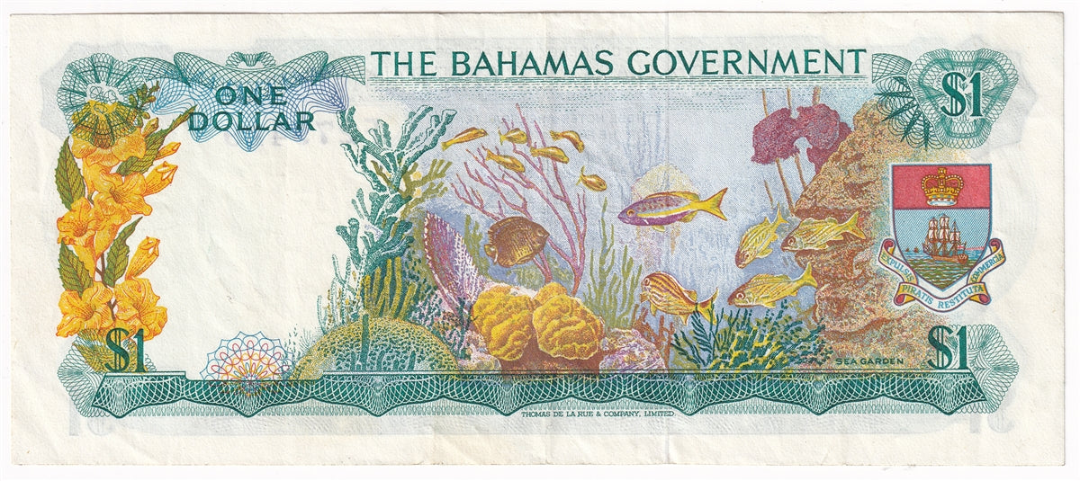 Bahamas 1965 1 Dollar Note, Pick #18b 3 Signatures, VF-EF