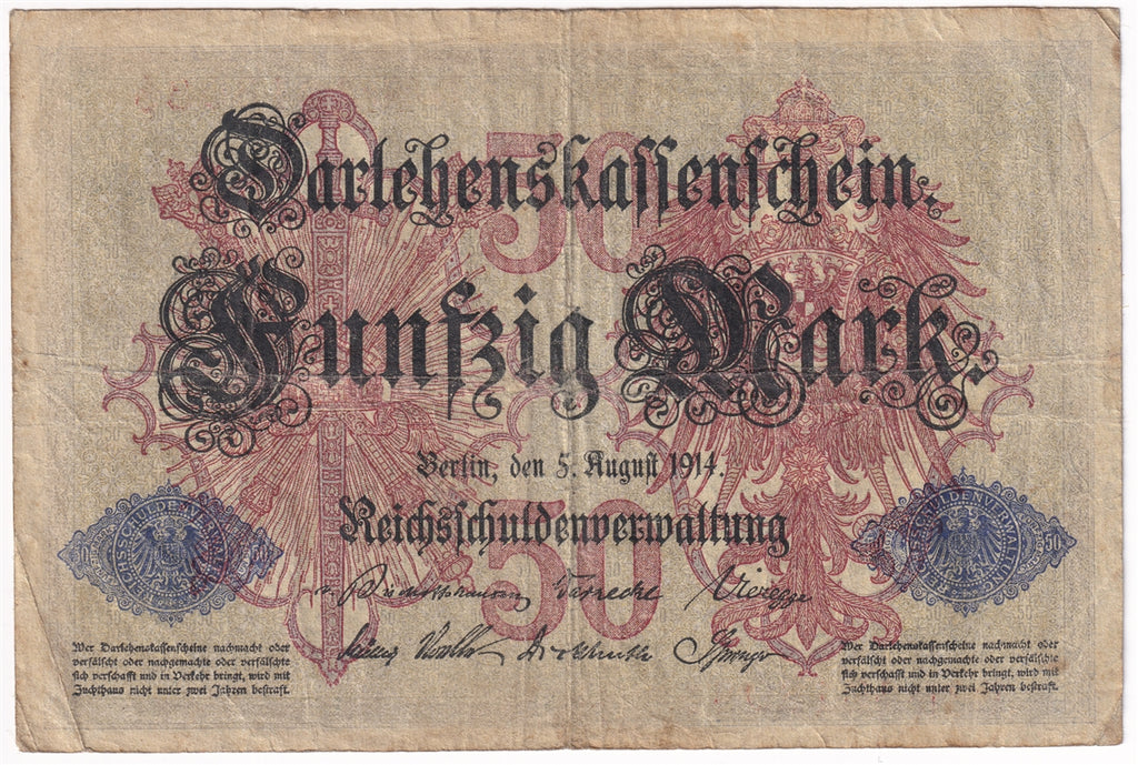 Germany 1914 50 Mark Note, Pick #49b F (L)