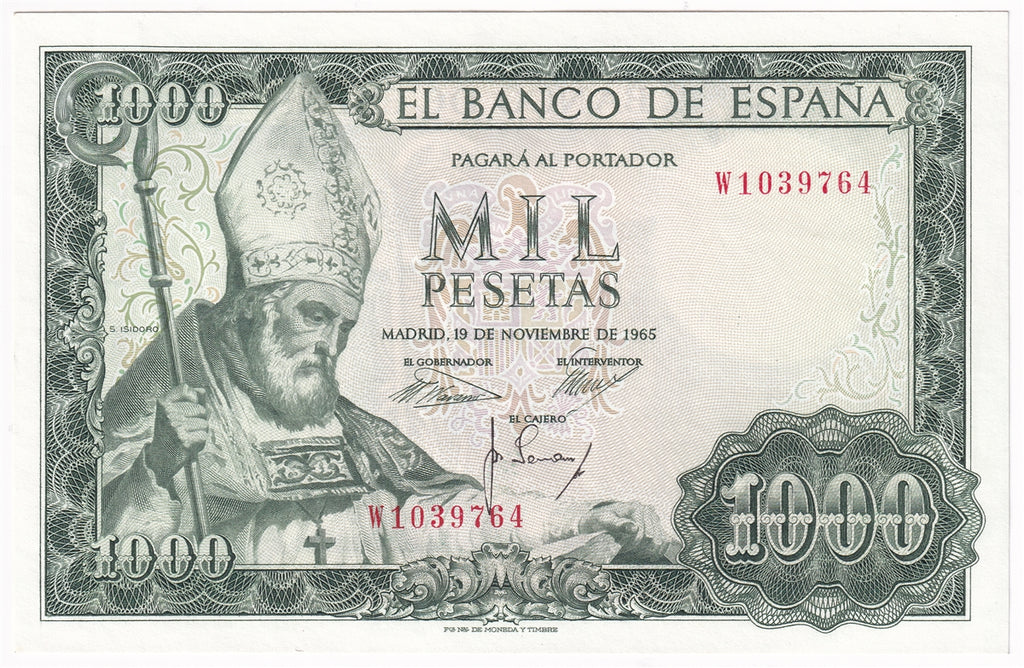 Spain 1965 1,000 Pesetas Note, Pick #151, AU-UNC