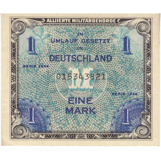 Germany 1944 1 Mark Note, Pick #192a, 9 Digit with F, EF-AU