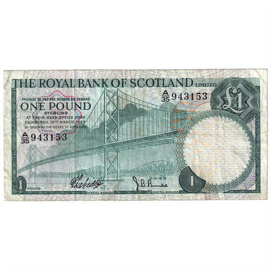 Scotland 1969 Royal Bank of Scotland 1 Pound Note, SC814a, VF