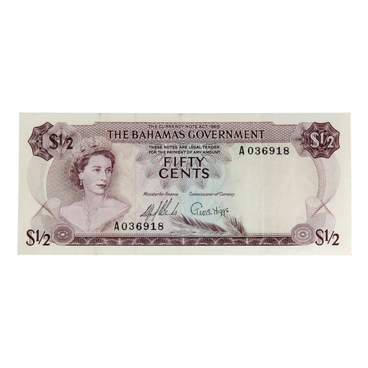 Bahamas 1965 1/2 Dollar Note, Pick #17a, VF-EF