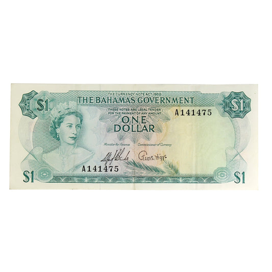 Bahamas 1965 1 Dollar Note, Pick #18, 2 Signatures, VF-EF