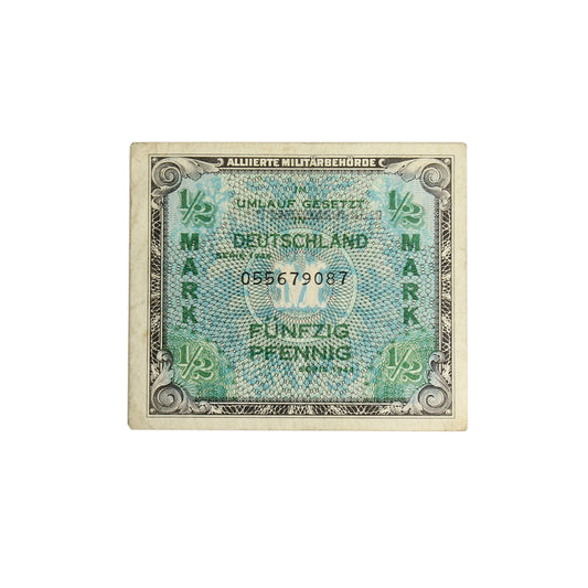 Germany 1944 1/2 Mark Note, Pick #191a, With F, EF