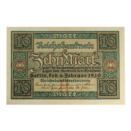 Germany 1920 10 Mark Note, Pick #67a, AU-UNC