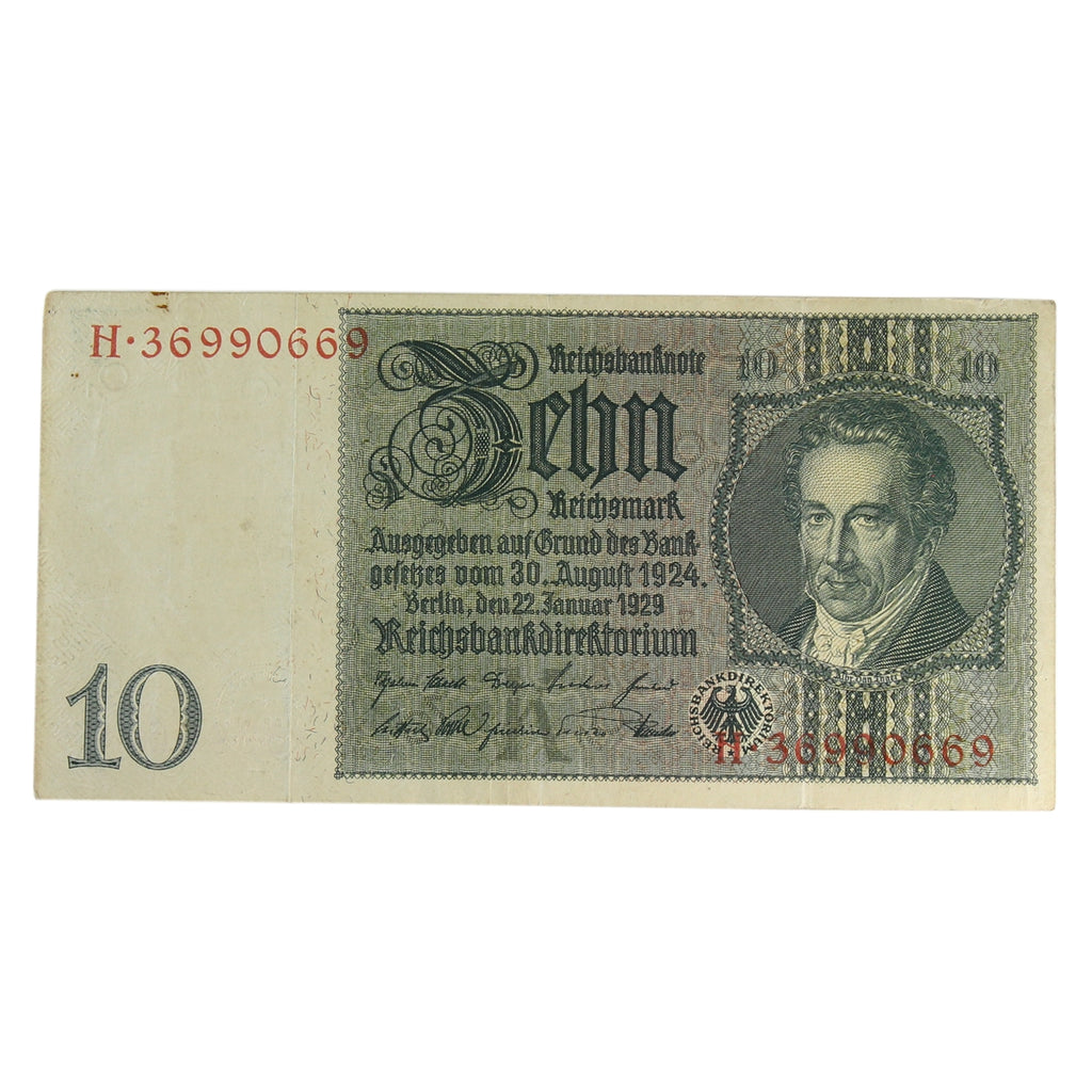 Germany 1929 10 Reichsmark Note, Pick #180a, VF-EF