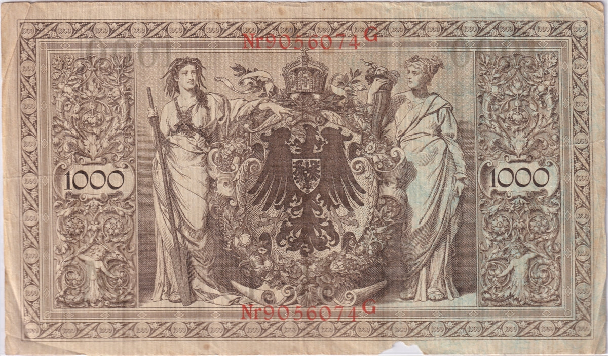 Germany 1910 1,000 Mark Note, Pick #44b, VF (Damaged) (L)