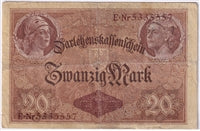 Germany 1914 20 Mark Note, Pick #48b, VG-F (L)