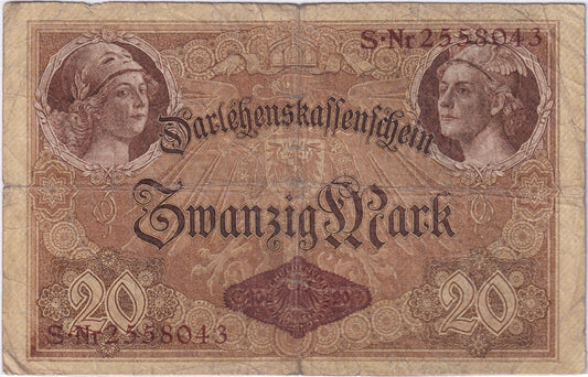 Germany 1914 20 Mark Note, Pick #48a, VG-F (Damaged) (L)