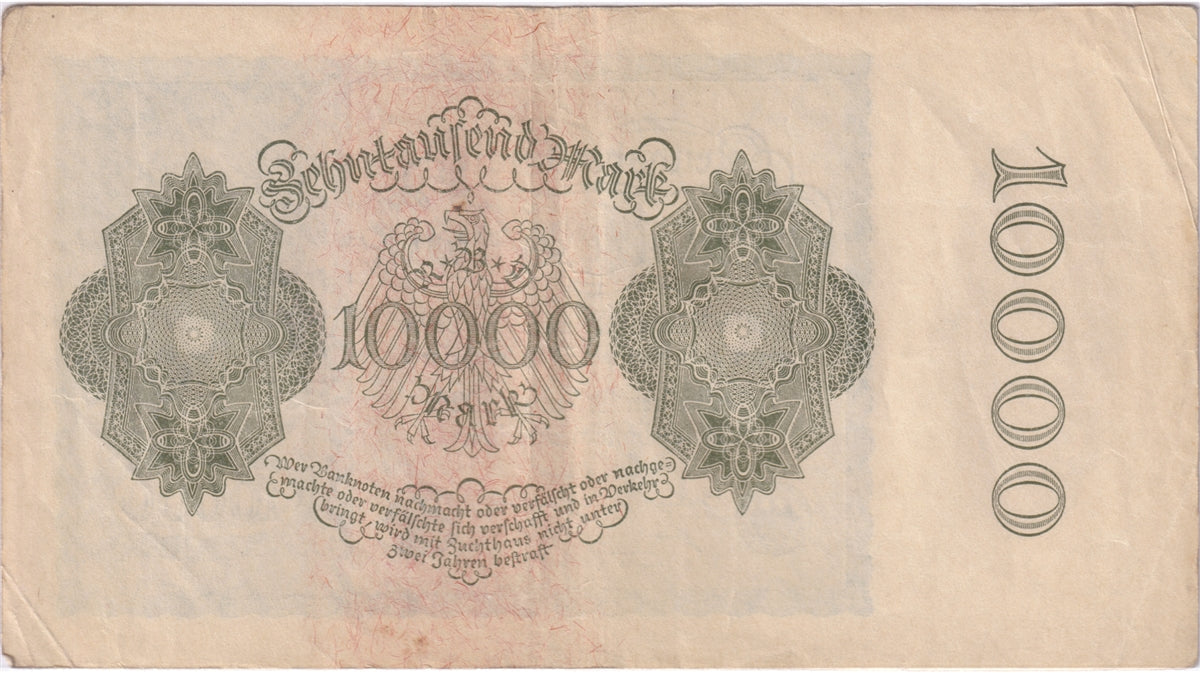 Germany 1922 10,000 Mark Note, Pick #72, EF (L)