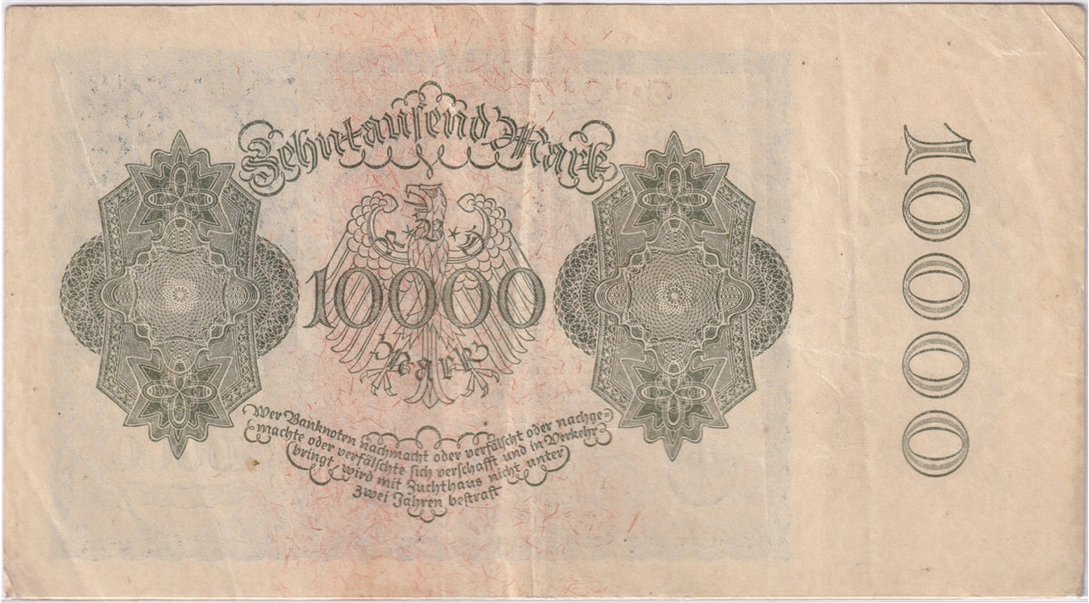 Germany 1922 10,000 Mark Note, Pick #72, VF-EF (holes) (L)