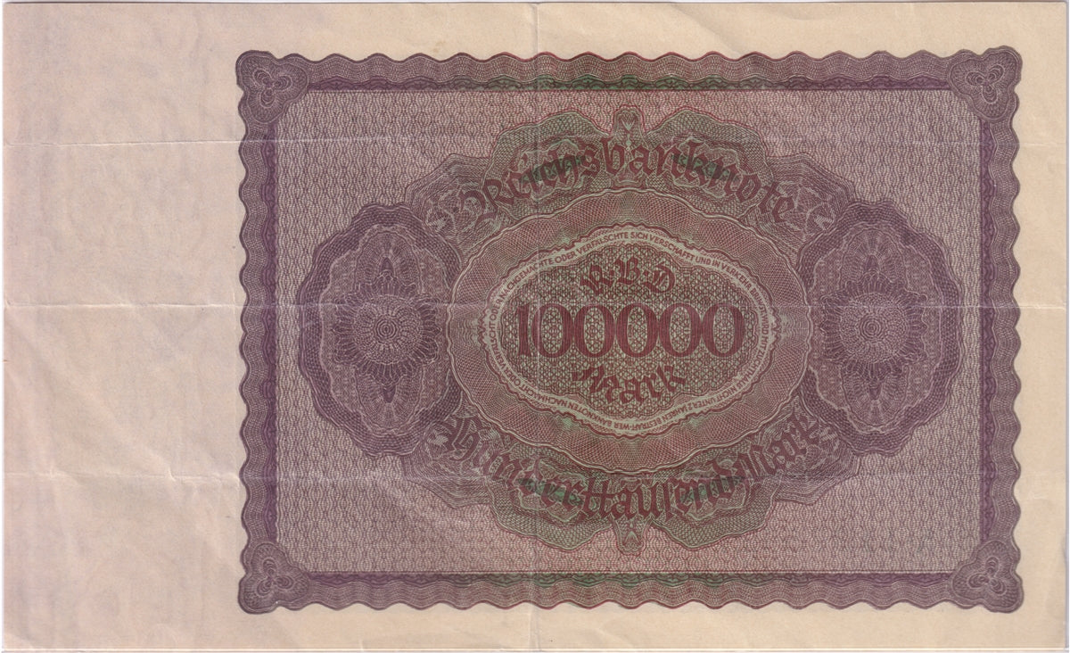 Germany 1923 100,000 Mark Note, Pick #83a, VF-EF (impaired) (L)