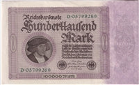 Germany 1923 100,000 Mark Note, Pick #83a, EF (L)