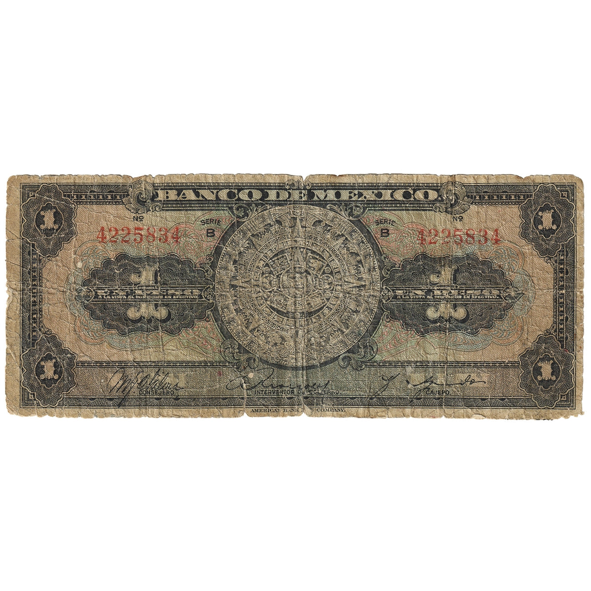 Mexico 1936 1 Peso Note, Pick #28b, CIRC