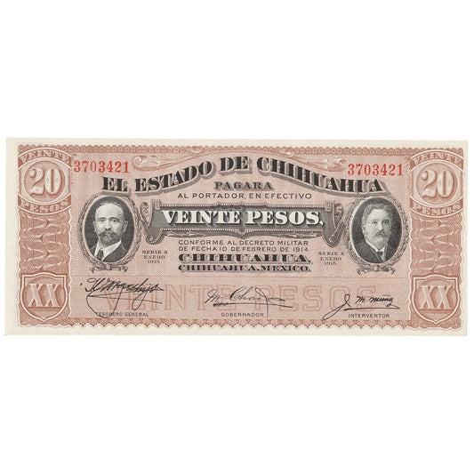 Mexico - Revolutionary 1915 20 Peso Note, Pick #S537b, UNC