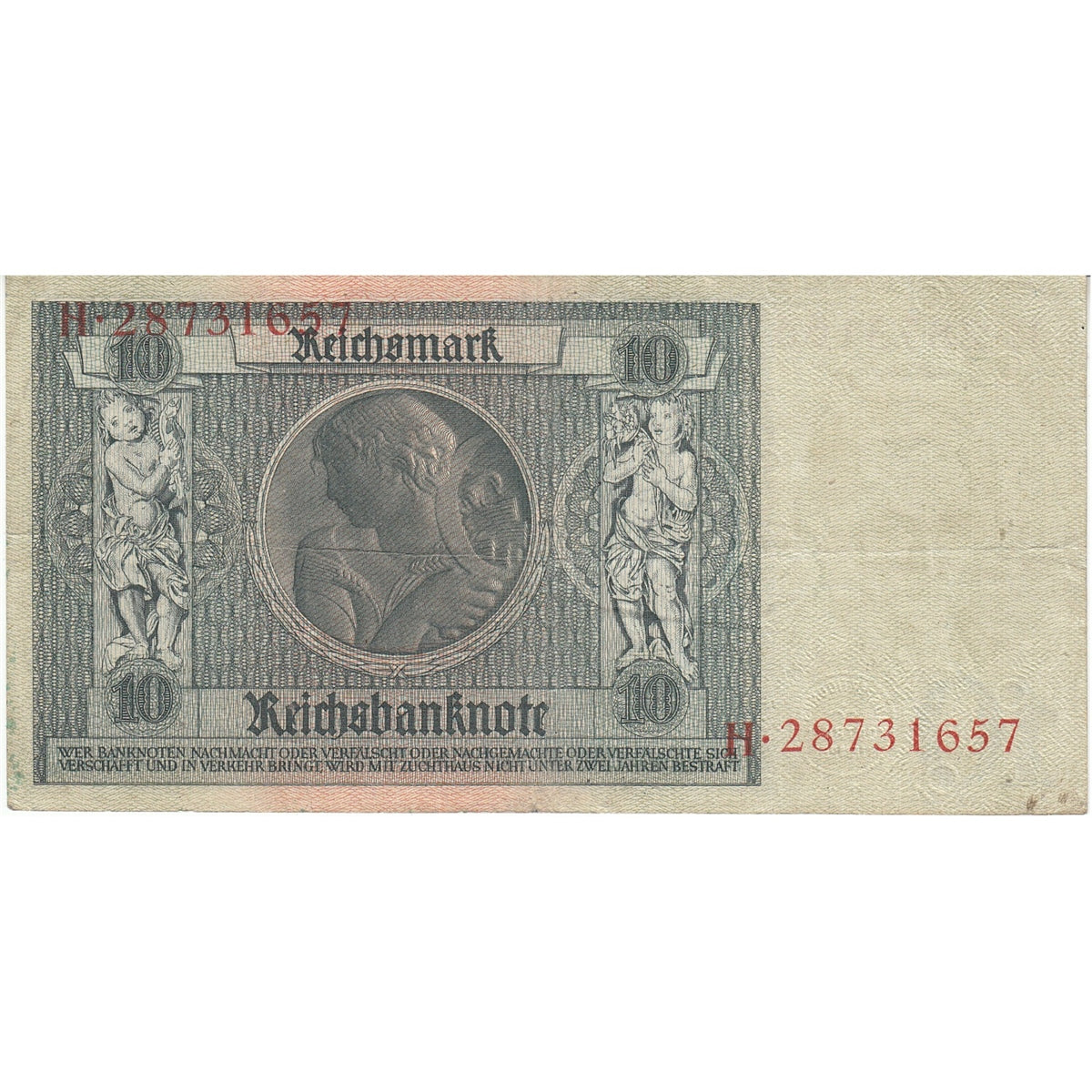 Germany 1929 10 Reichsmark Note, Pick #180a, VF