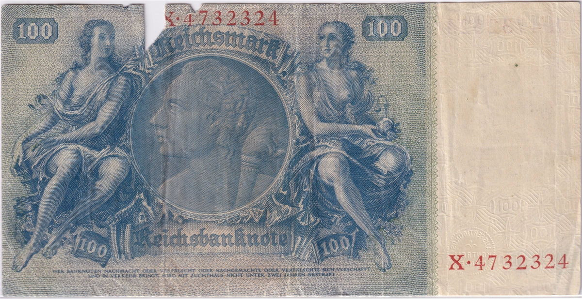 Germany 1935 100 Reichsmark Note, Pick #183a, VF (tears) (L)