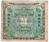 Germany 1944 1/2 Mark Note, Pick #191a, F