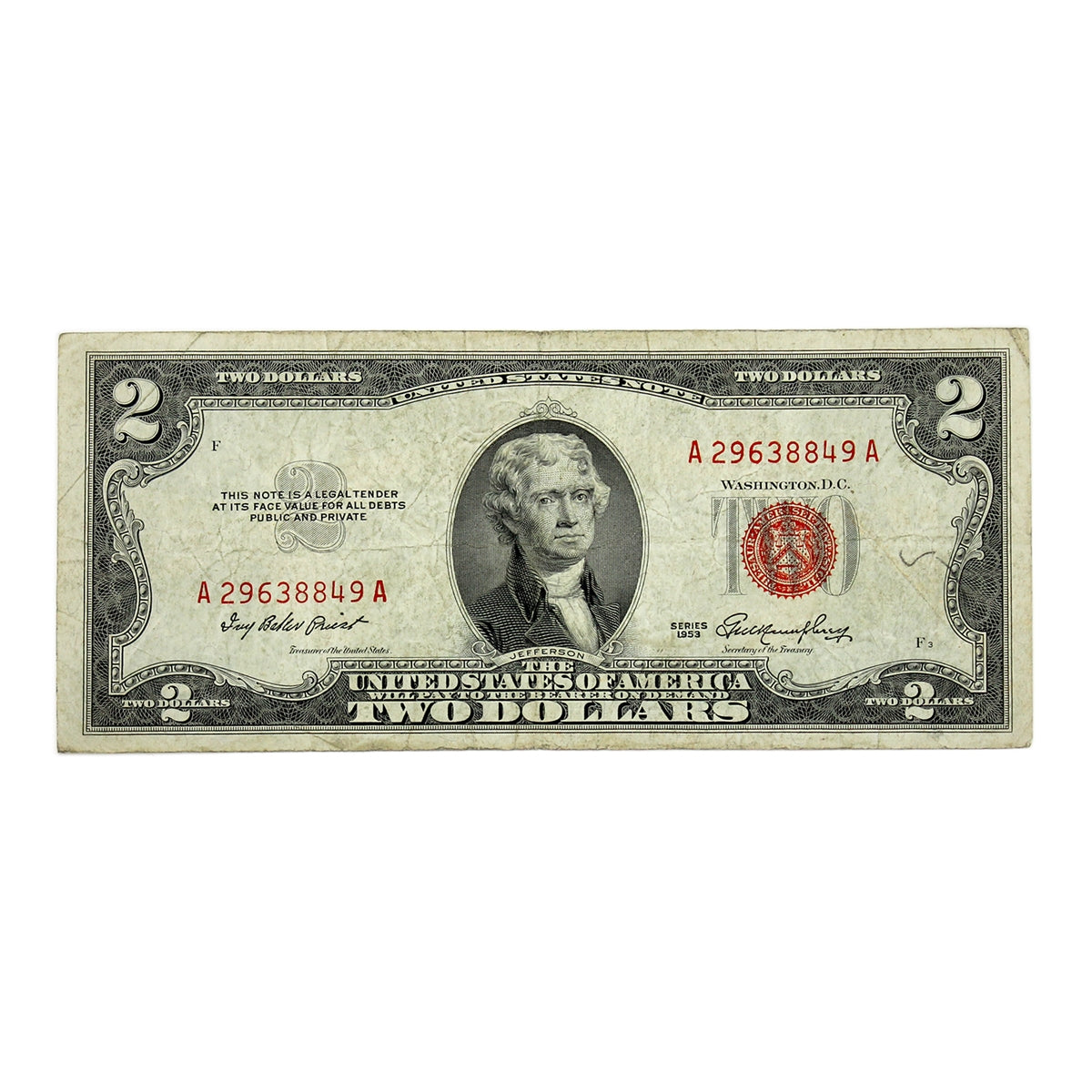 USA 1953 $2 Note, FR #1509, Priest-Humphrey, F