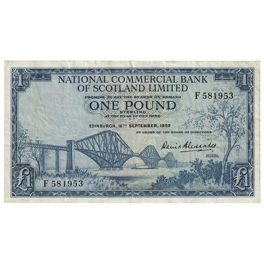 Scotland 1959 National Commercial Bank 1 Pound Note, Pick #265, VF