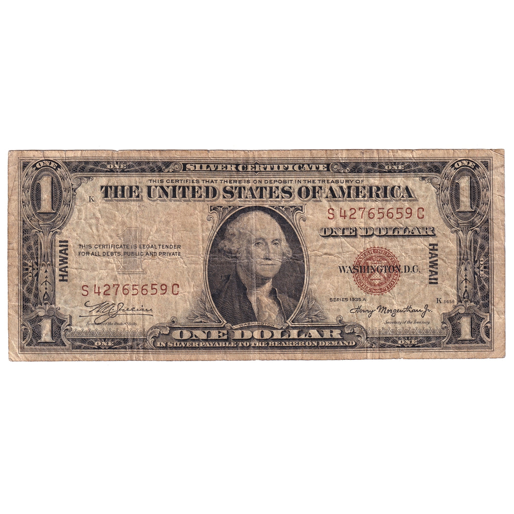 USA 1935A $1 Note, FR #2300, Julian-Morgenthau, Silver Certificate, Hawaii, F-VF