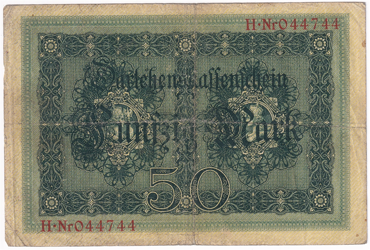 Germany 1914 50 Mark Note, Pick #49a 6 Digit, VG (L)