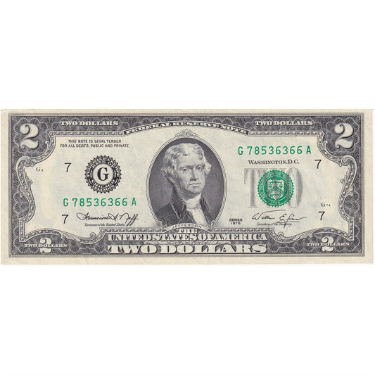 USA 1976 $2 Note, FR #1935G, Neff-Simon, Chicago, UNC