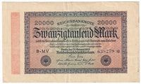 Germany 1923 20,000 Mark Note, Pick #85a, EF (L)