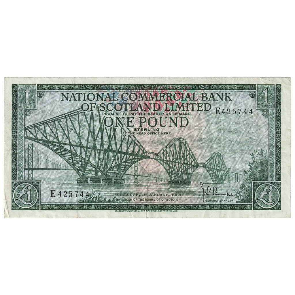 Scotland 1968 National Commercial Bank 1 Pound Note, Pick #274a, VF