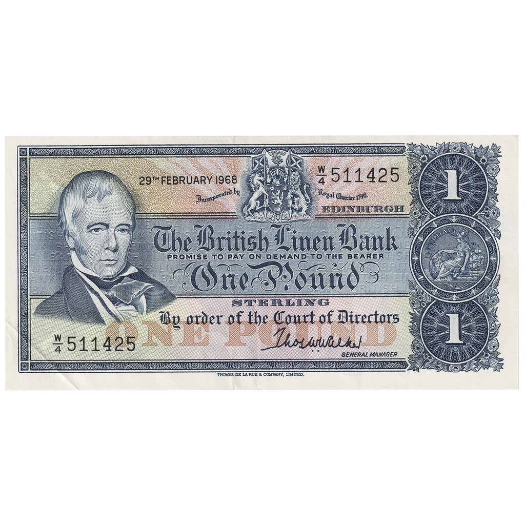 Scotland 1969 British Linen Bank 1 Pound Note, Pick #169a, EF