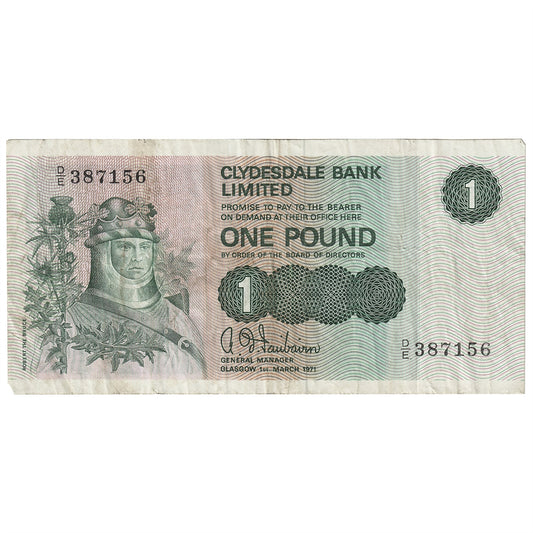 Scotland 1971 Clydesdale Bank 1 Pound Note, Pick #204a, VF