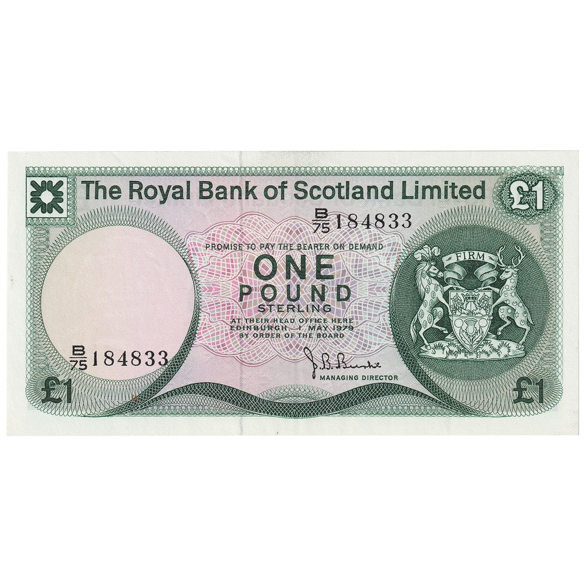 Scotland 1979 Royal Bank of Scotland 1 Pound Note, Pick #336a,EF-AU