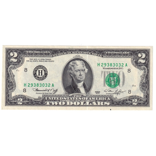 USA 1976 $2 Note, FR #1935H, Neff-Simon, St. Louis, UNC