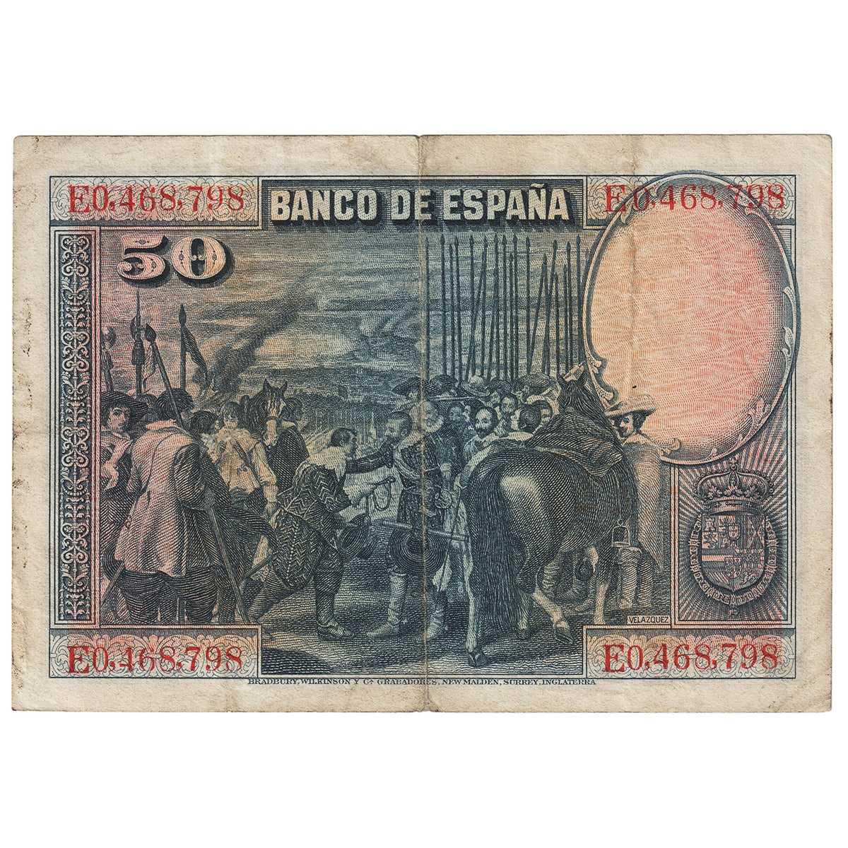 Spain 1928 50 Pesetas Note, Pick #75b, VF-EF