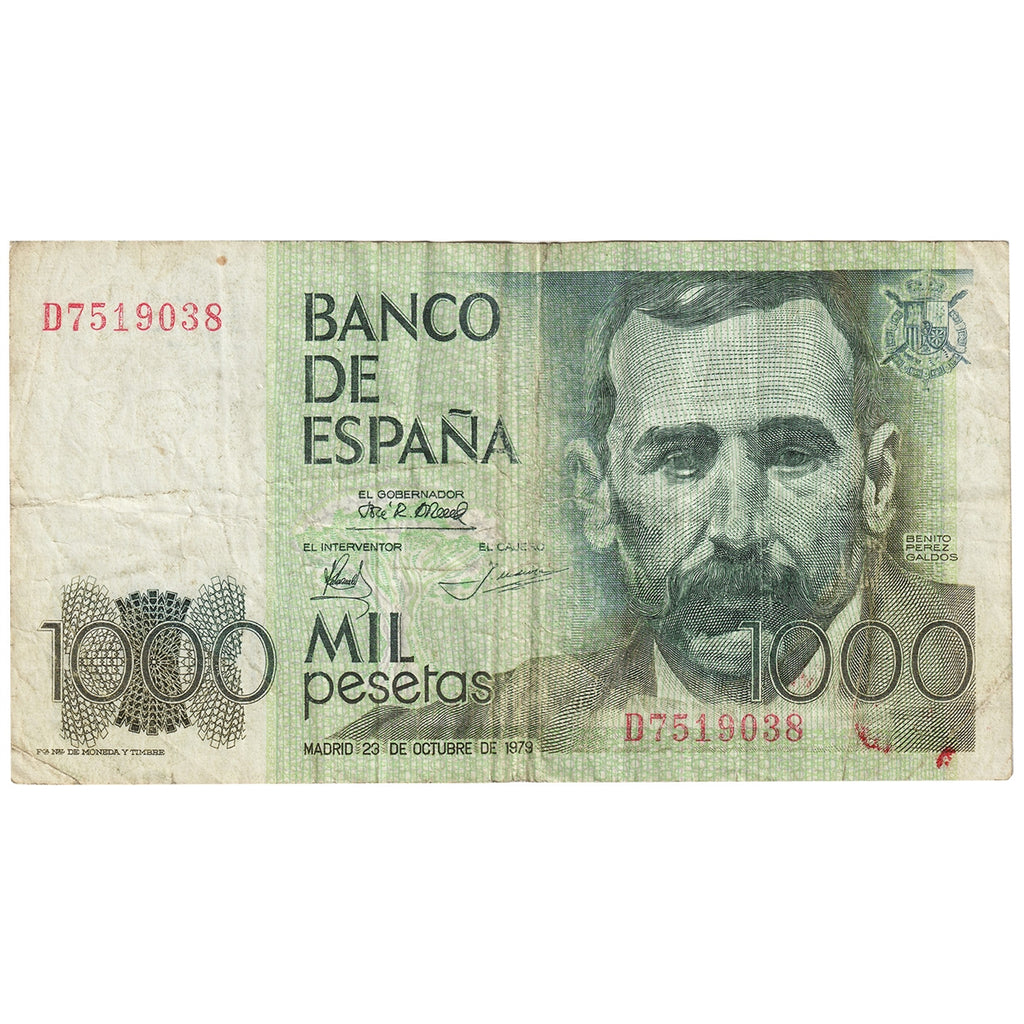 Spain 1979 1000 Pesetas Note, Pick #158, CIRC