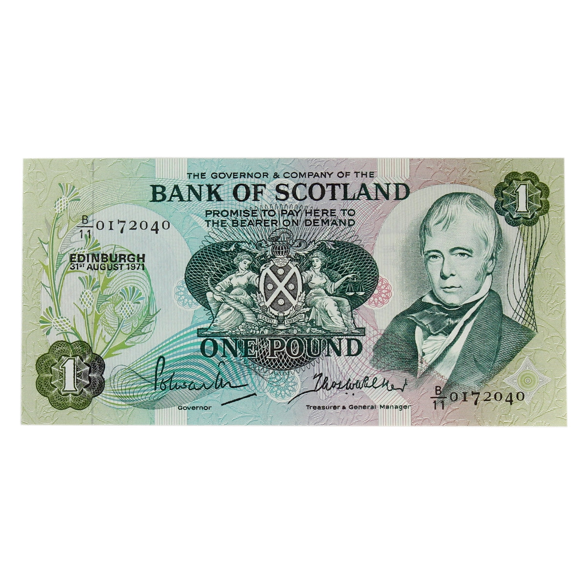 Scotland 1971 Bank of Scotland 1 Pound Note, SC109a, UNC