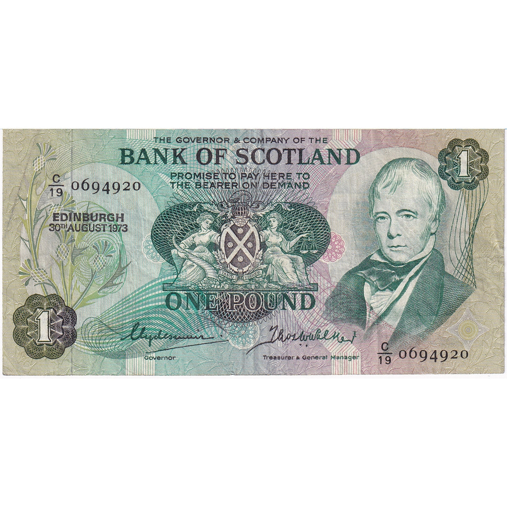 Scotland 1973 Bank of Scotland 1 Pound Note, SC109b, VF