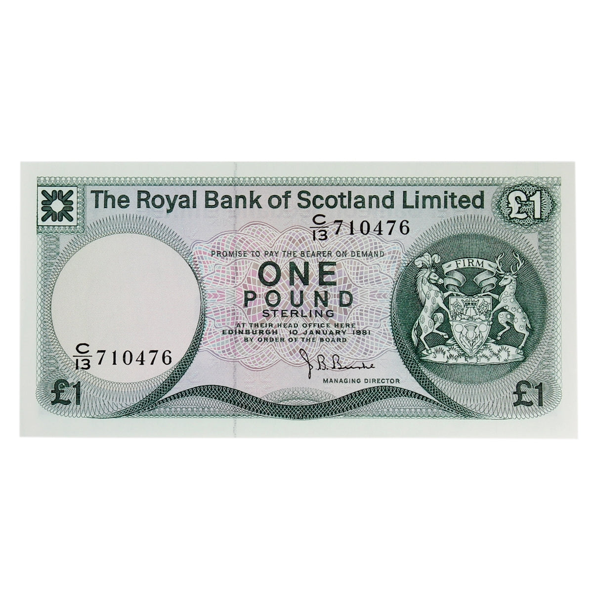 Scotland 1981 Royal Bank of Scotland 1 Pound Note, SC815, UNC