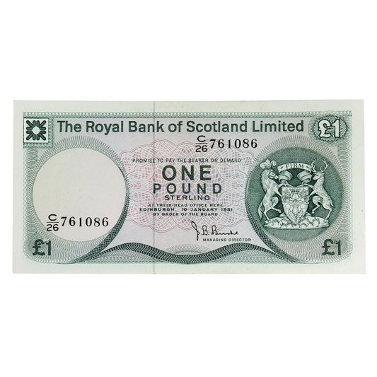 Scotland 1981 Royal Bank of Scotland 1 Pound Note, SC815, AU