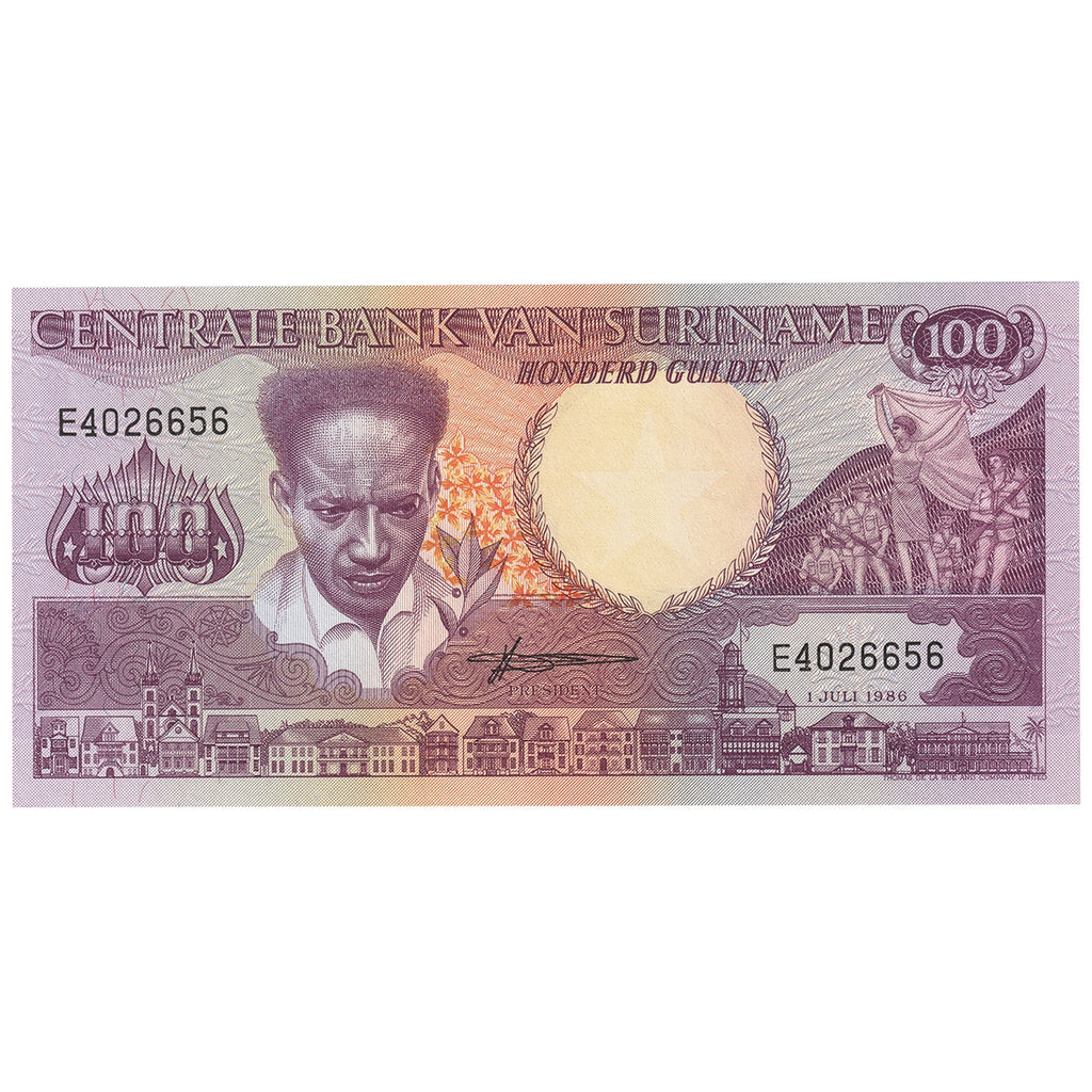 Suriname 1986 100 Gulden Note, Pick #133a, UNC