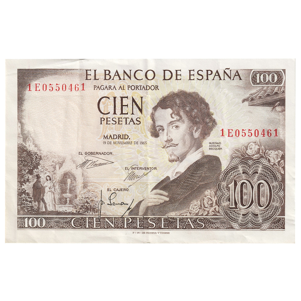 Spain 1965 100 Pesetas Note, Pick #150, EF