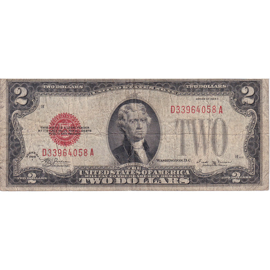 USA 1928F $2 Note, FR #1507, Julian-Snyder, F