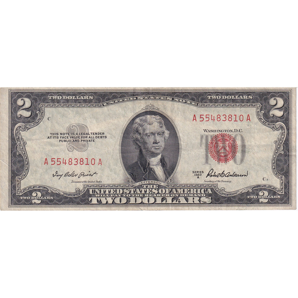 USA 1953A $2 Note, FR #1510, Priest-Anderson, EF