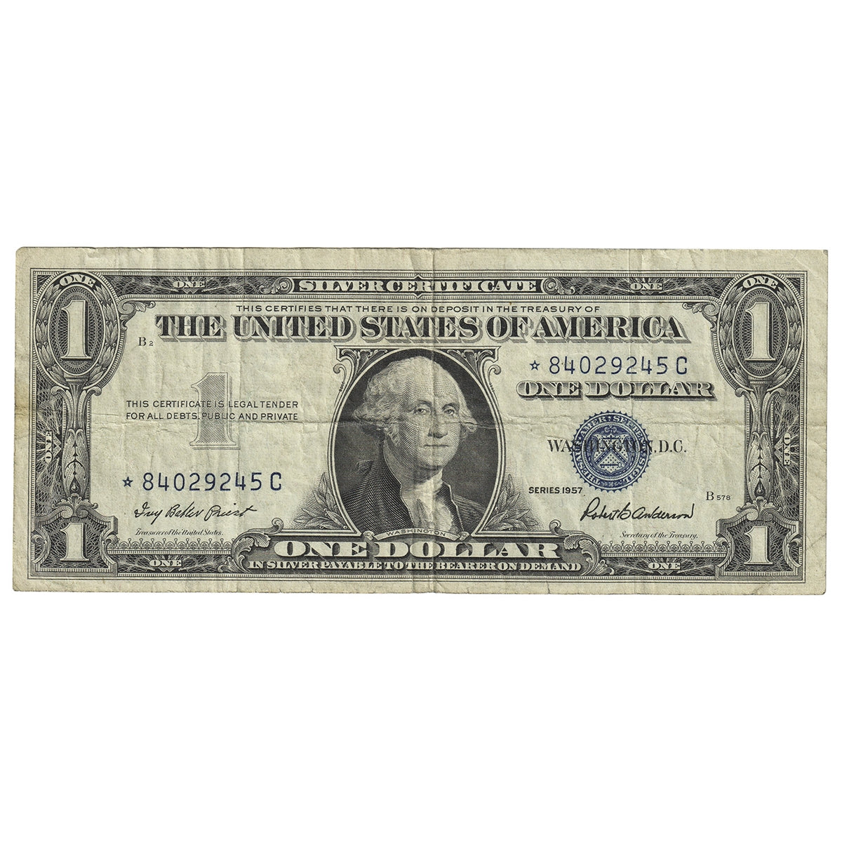 USA 1957 $1 Note, FR #1619*, Priest-Anderson, Star Note, Silver Certificate, CIRC