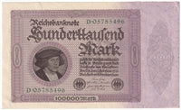 Germany 1923 100,000 Mark Note, Pick #83a, AU (L)