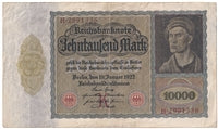 Germany 1922 10,000 Mark Note, Pick #70, F-VF (L)