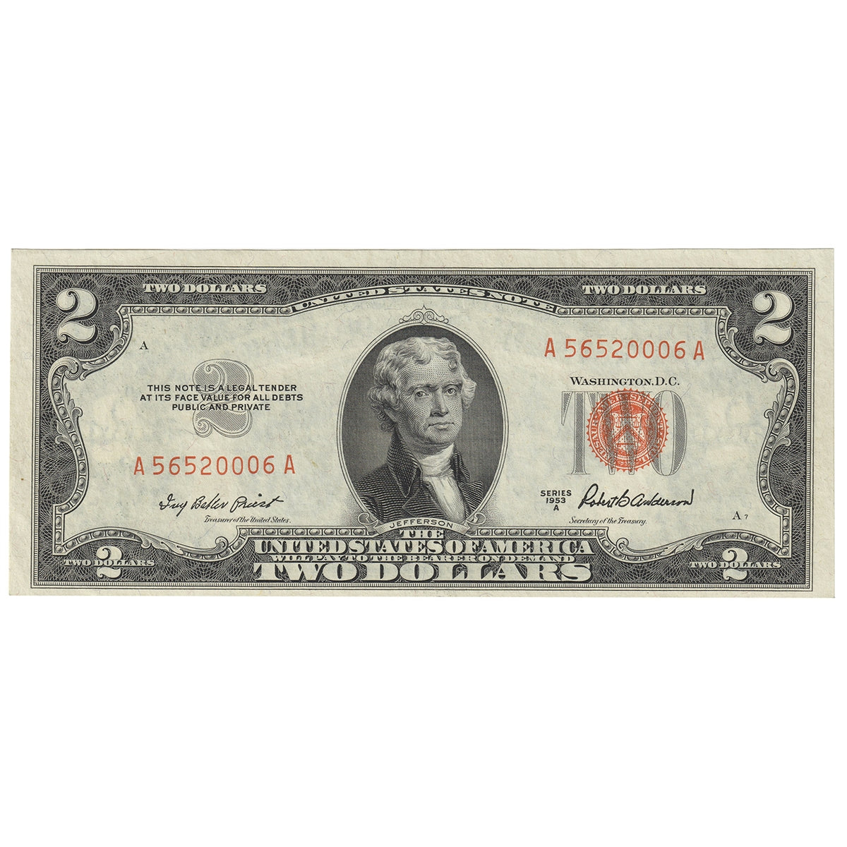 USA 1953A $2 Note, FR #1510, Priest-Anderson, UNC