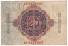 Germany 1914 20 Mark Note, Pick #46b 7 Digit, F (L)