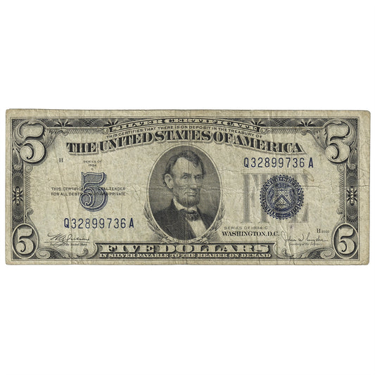 USA 1934C $5 Note, FR #1653, Julian-Snyder, Silver Certificate, F