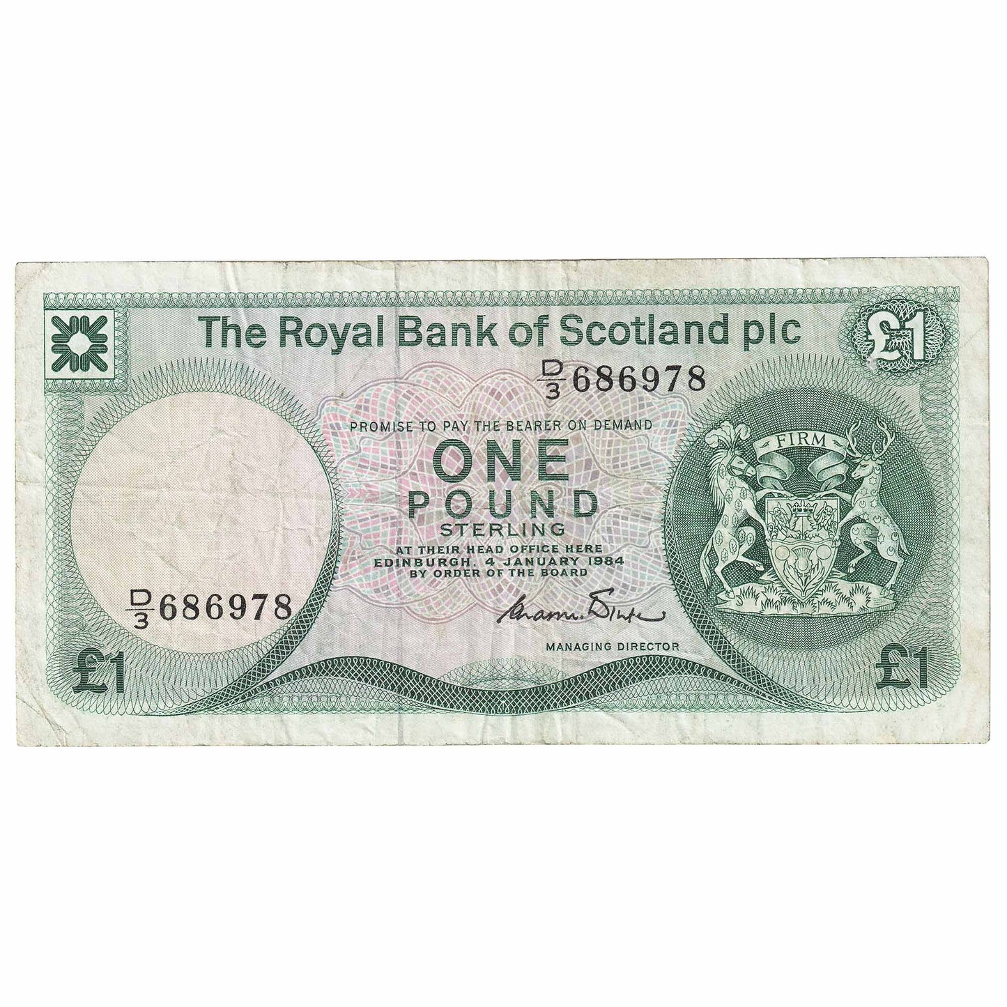 Scotland 1984 Royal Bank of Scotland 1 Pound Note, SC831b, VF